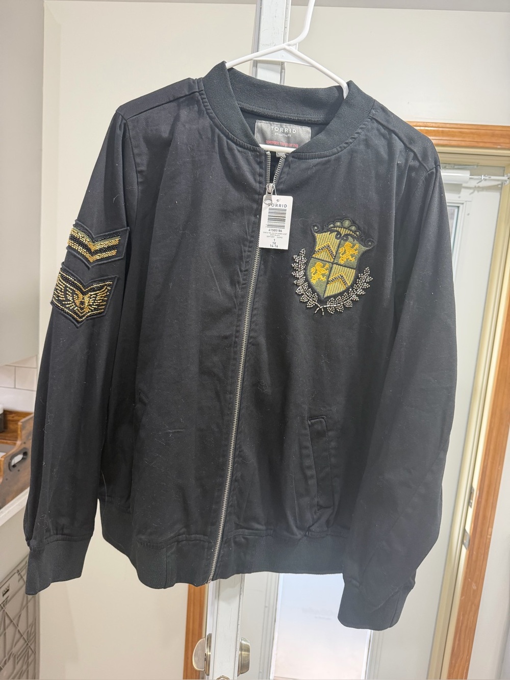 Torrid Black Embroidered Shield Bomber Jacket
